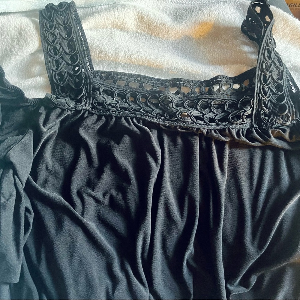 Cato Black Crochet Strap Cold Shoulder Short Sleeve Plus Size Blouse
